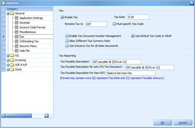 autocount sst option menu how to